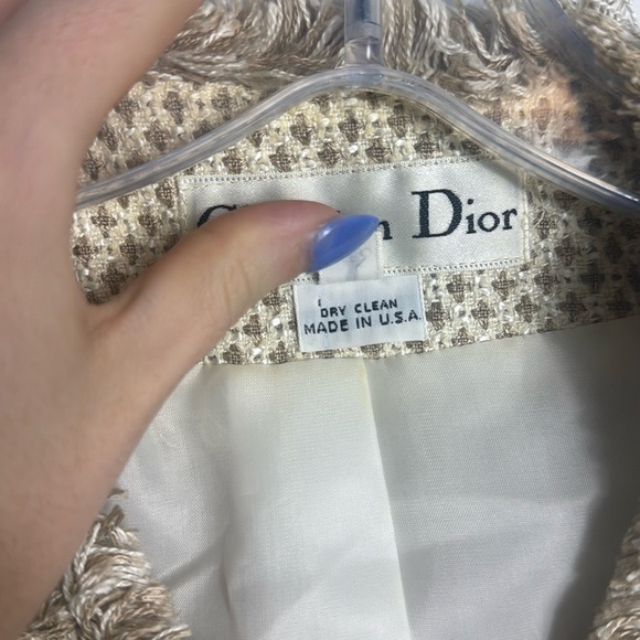 Vintage Christian Dior Cream Tan Fringe Button Up Blazer Jacket Size 4 - Picture 3 of 11